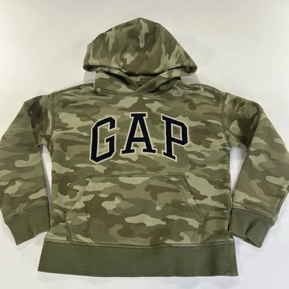GAP Kids Camo Pullowver Hoodie Sweatshirt Green Camoflage Size Medium (8)
